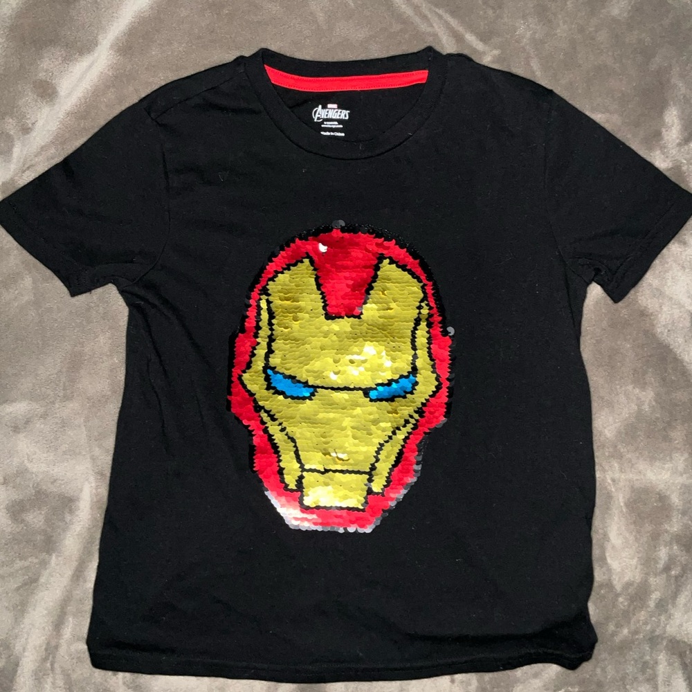 Marvel Avengers Iron Man Reversible Sequin Big Face Superhero Costume‎ T-Shirt M